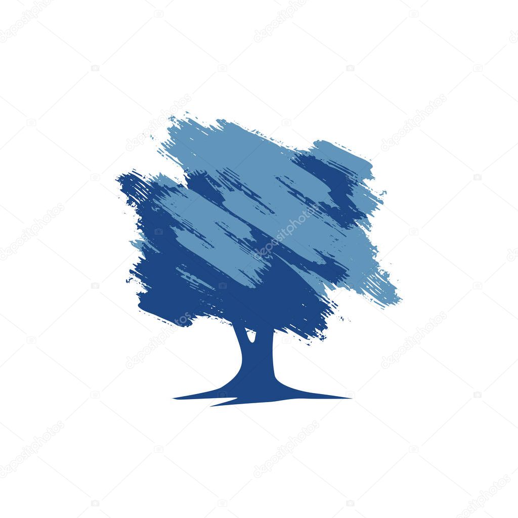 Oak Tree Watercolor Brush Style Vector Logo Template