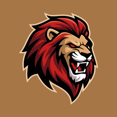 Kırmızı Aslan Karakteri Maskotu e-Spor Logo Vektör Şablonu