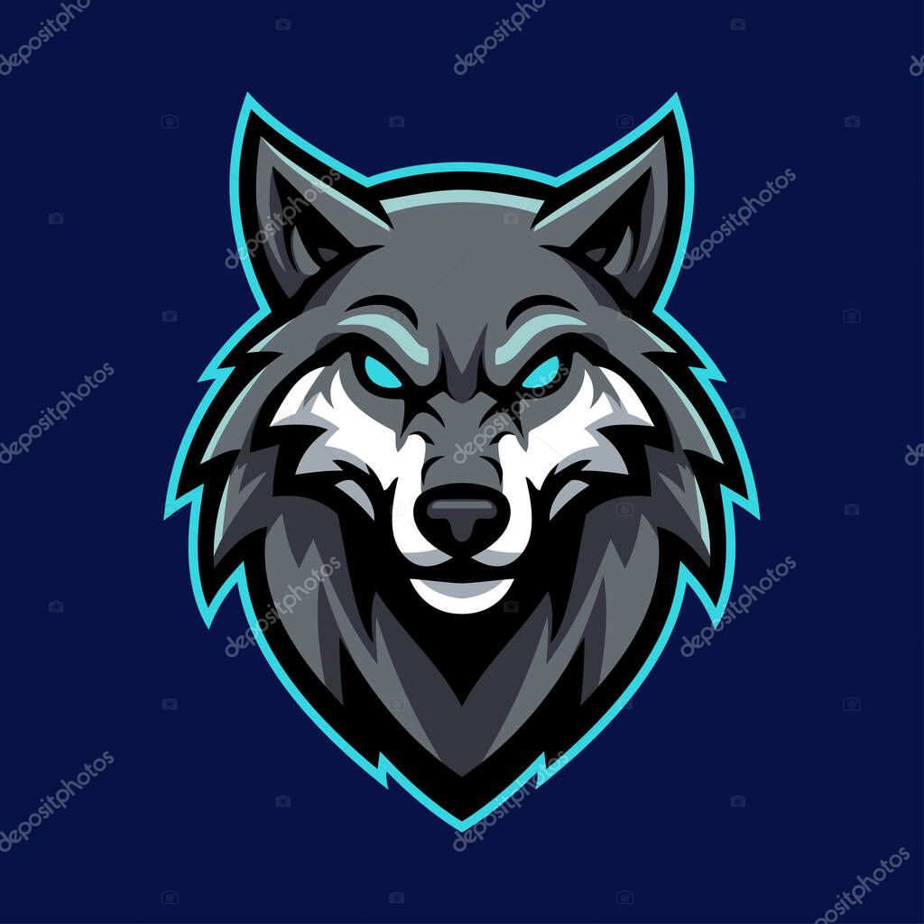Grey Wolf Character Emblem Badge e-Sport Logo Vector Template