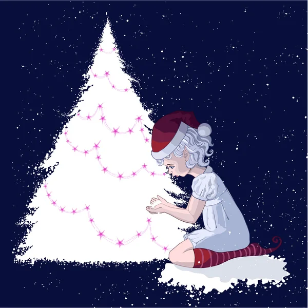 Young child in christmas hat with present — Stock Vector