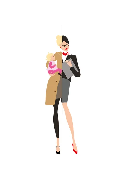 Working mother and child — Stock Vector