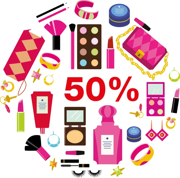 Make up set, 50 percent's sale — Stock Vector