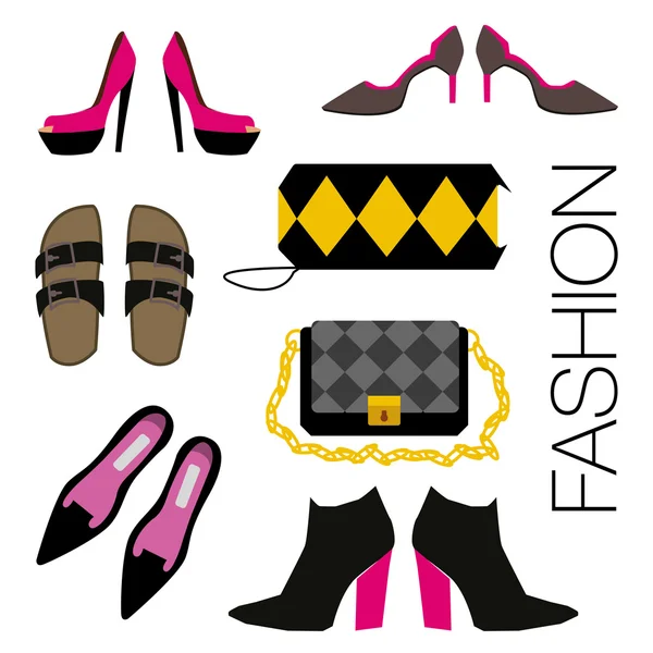 Set of shoes and bags. — Stock Vector