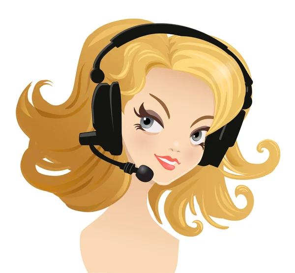 Mujer con auriculares — Vector de stock