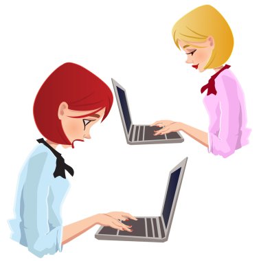 Young women typing and learning clipart