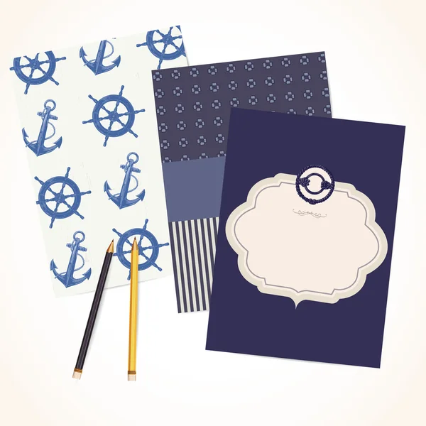 Set of nautical cards and patterns — Stock Vector