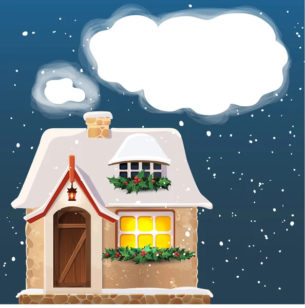 Old cottage covered in snow — Stock Vector