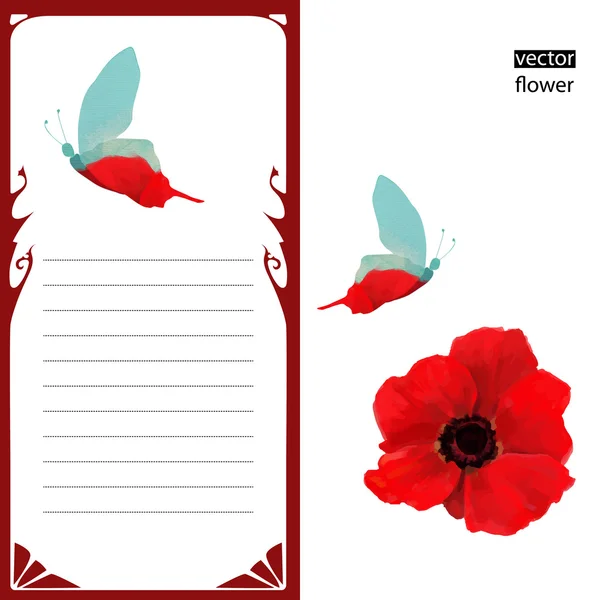 Poppy and butterfly card. — Stock Vector