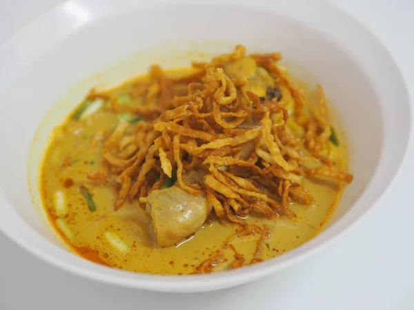 Receita Khao Soi Sopa Macarrão Curried Com Macarrão Frango Sopa — Fotografia de Stock