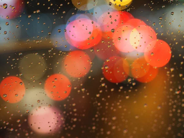 Gouttes Pluie Fond Bokeh Abstrait Lumière Rouge Blanc Jaune Couleur — Photo