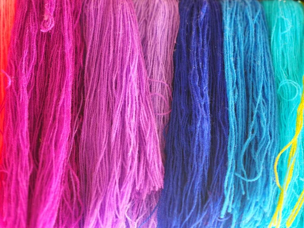 Yarn, several colors arranged abstract Gradient for background, Garn colorful pink orange red purple violet blue dark and soft color