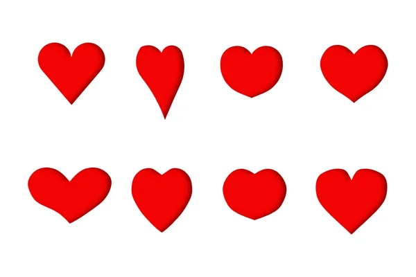 Red Hearts Shapes Have Light Shadows Style Convex Paper White — Stock Photo, Image