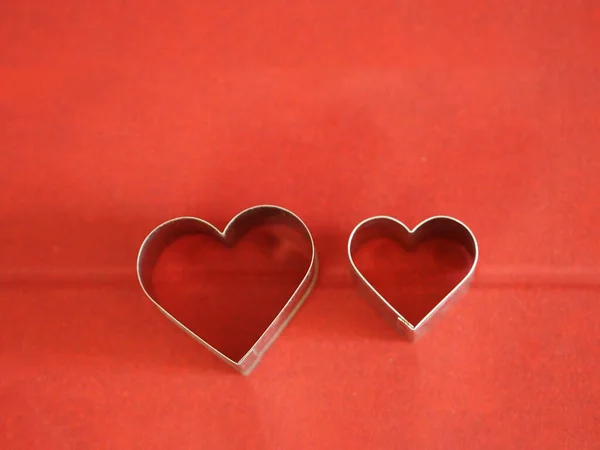 Bread Molds Stainless Heart Shaped Red Background Love Valentine Day Stock Picture