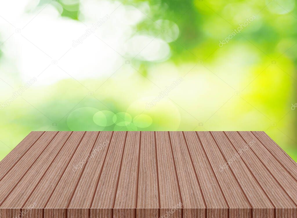 wooden table space for product Abstract natural bokeh sunlight background tree stock photo