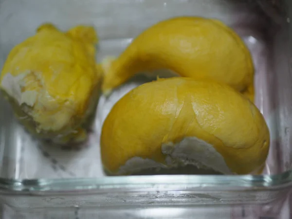 Durian Frutta Con Corteccia Tagliente Carne Nel Colore Giallo Dolce — Foto Stock