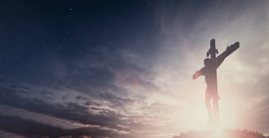 İsa Mesih 'in haçı cennette gündoğumu konsepti katolik din, Hıristiyan ibadet tanrısı, mutlu Paskalya günü, iyi Cuma gündoğumu arka planı, İncil' in kutsal Pazar günü