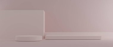Kozmetik podyum ürünü, platformun arka plan 3D görüntüsü ile minimal sahne. Sevgililer Günü 'nün pembe renk modelini göster. Güzellik arkaplanını göstermek için ayağa kalkın. Basit Silindir Tatlı Tasarım