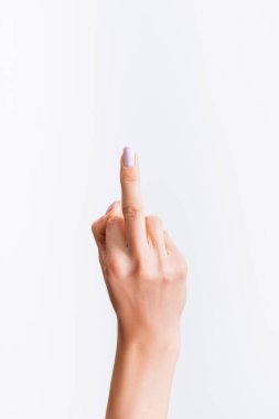 cropped view of woman showing middle finger isolated on white clipart