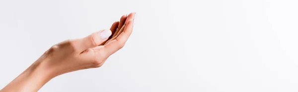 Обрезанный Вид Женской Руки Изолирован Белом Баннер — стоковое фото