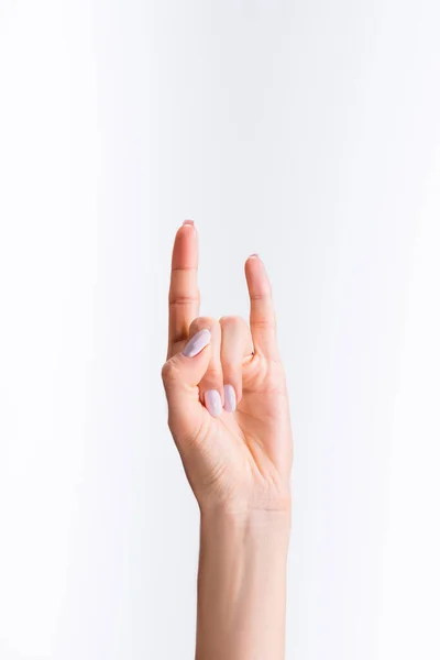 Cropped View Woman Showing Rock Sign Isolated White — Stock Photo, Image