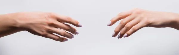 Vista Ritagliata Delle Mani Femminili Bianco Banner — Foto Stock