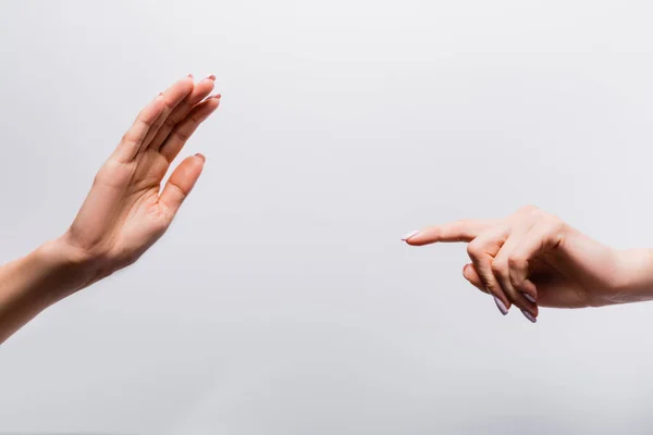 Vista Recortada Las Manos Femeninas Blanco — Foto de Stock