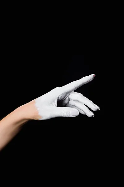 Gedeeltelijk Zicht Wit Geschilderde Hand Geïsoleerd Zwart — Stockfoto
