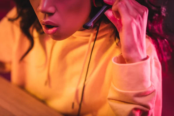 Cropped View Excited African American Gamer Using Headset Microphone — Stock Photo, Image