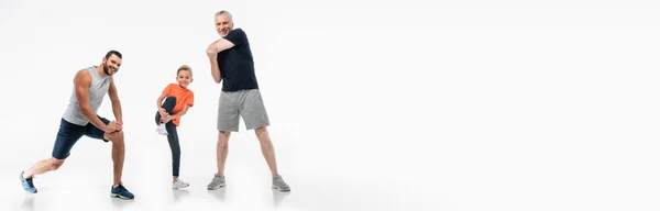 Happy Boy Father Grandpa Sportswear Warming White Banner — Stock Photo, Image