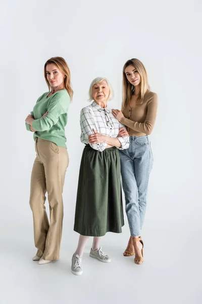 Full Length Three Generation Women Looking Camera Posing White — Stock Photo, Image