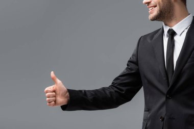 Başarılı bir iş adamının gri üzerine izole edilmiş görüntüsü.