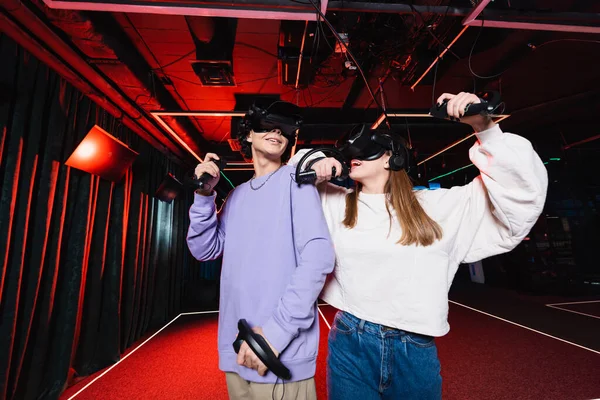 Cheerful Friends Headsets Gaming Play Zone — Stock Photo, Image