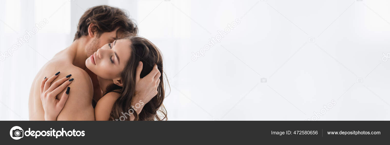Young Muscular Man Kissing Touching Hair Sexy Girlfriend Banner Stock Photo by ©HayDmitriy 472580656 picture