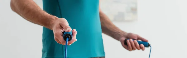 Cropped View Sportsman Jump Rope Banner — Stock Photo, Image