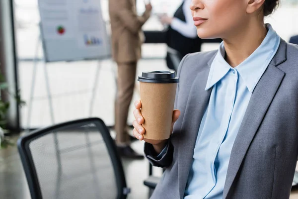 Cropped View African American Businesswoman Holding Takeaway Drink — Stock Photo, Image