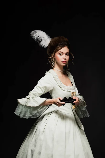 Kyiv Ukraine April 2021 Young Woman Elegant Vintage Dress Gaming — Stock Photo, Image