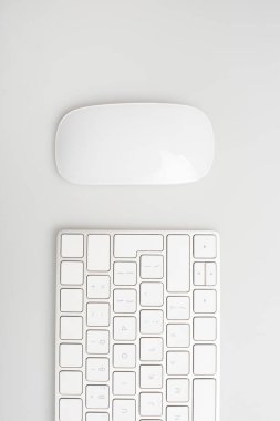 beyaz üzerinde izole bilgisayar fare ve klavye ile düz yatıyordu 