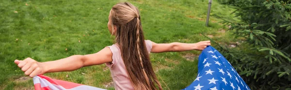 Child American Flag Running Lawn Banner — Stock Photo, Image