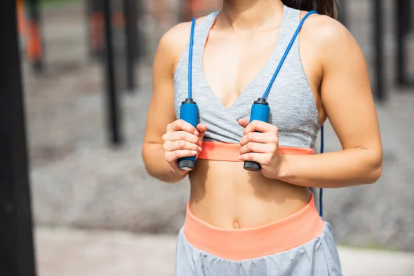 Cropped View Sportswoman Holding Jumping Rope — Stock Photo, Image