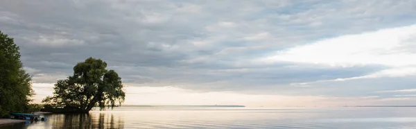 Arbres Sur Rivage Près Mer Ciel Arrière Plan Bannière — Photo