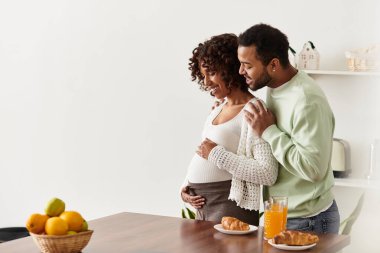 Neşeli bir çift evde özel bir anın tadını çıkarır. Bebeklerinin doğmasını dört gözle beklerler..