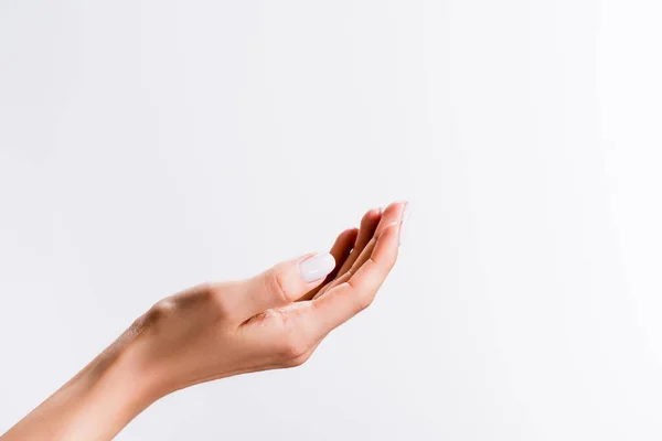 Vista recortada de la mano femenina aislada en blanco - foto de stock