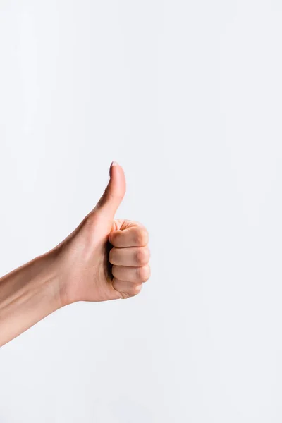 Cropped view of woman showing thumb up isolated on white — Stock Photo