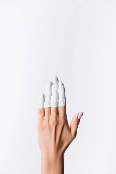 Cropped view of hand with painted fingers isolated on white — Stock Photo