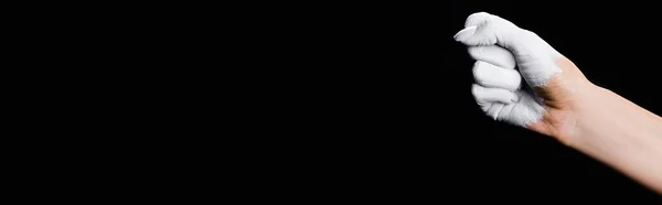 Vue partielle du poing peint en blanc isolé sur noir, bannière — Photo de stock
