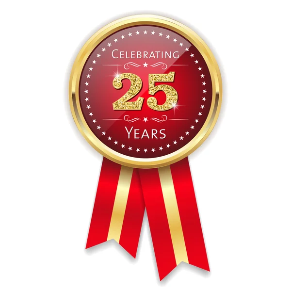 Vermelho celebrando 25 anos distintivo — Vetor de Stock