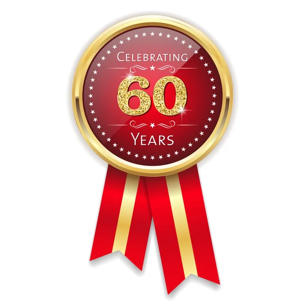 Red celebrating 60 years badge — Stock Vector