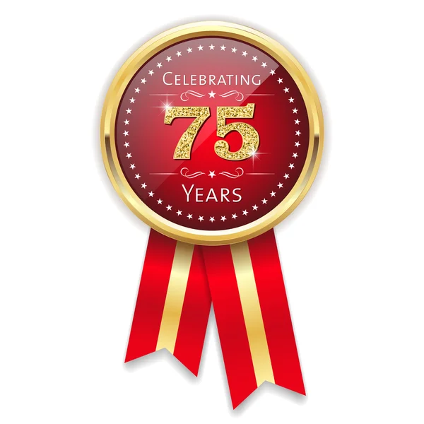 Vermelho celebrando 75 anos distintivo — Vetor de Stock