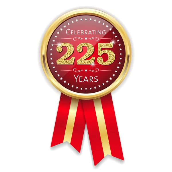 Red celebrating 225 years badge — Stock Vector