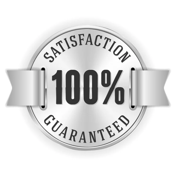 Silver 100 percent satisfaction badge — Stock Vector